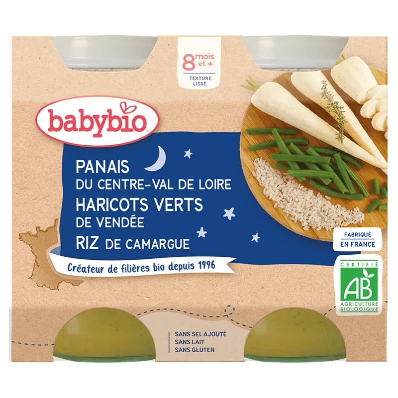 Babybio Purée de Panais, Haricots Verts et Riz Bio 8 mois+