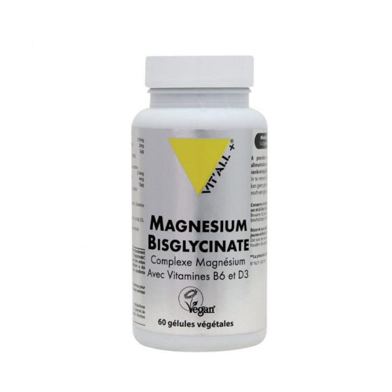 Vitall+ Magnésium Bisglycinate avec Vitamines B6 et D3 - 60 Gélules