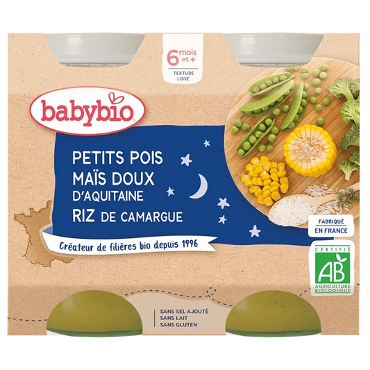 Babybio Petit Pot Petits Pois Maïs Doux d'Aquitaine Riz de Camargue