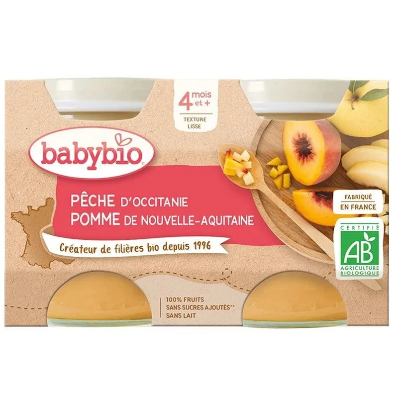 Babybio Purée Bio de Pêche et Pomme - Lot de 2x130g
