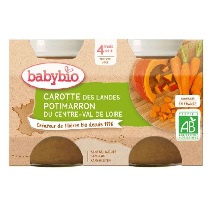 Babybio Purée de Carotte des Landes et Potimarron Bio 4 Mois+