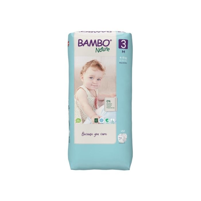 Bambo Nature Eco-Friendly Baby Diapers Size 3 (4-8 kg) - 52 Units