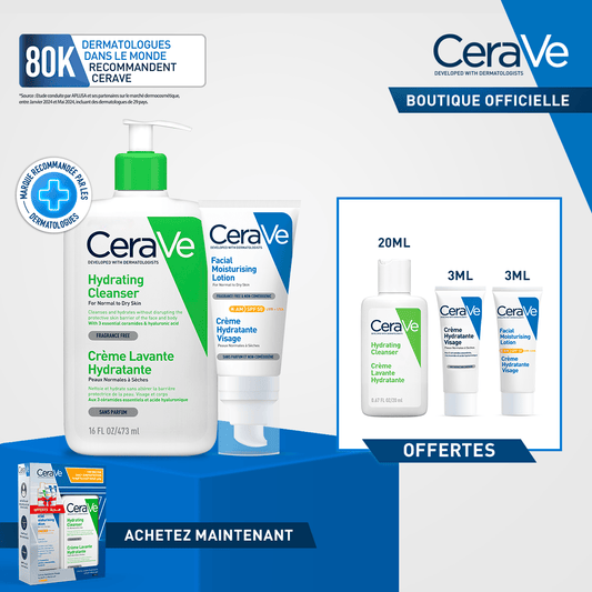 CeraVe Crème Lavante 473ml + Crème Hydratante Visage SPF50 + 3 Miniatures Offertes