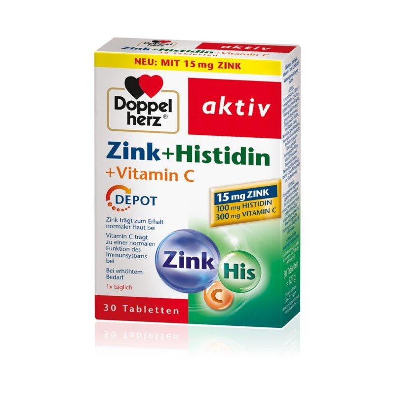Doppel Herz Aktiv Zinc + Histidine + Vitamine C - Comprimés pour Peau Saine et Immunité