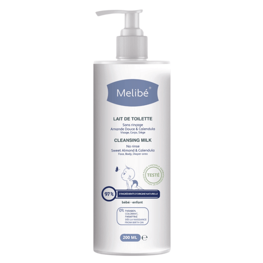 Melibé Bébé Lait de Toilette Enrichi en Huile d'Amande Douce et Calendula - 200ml