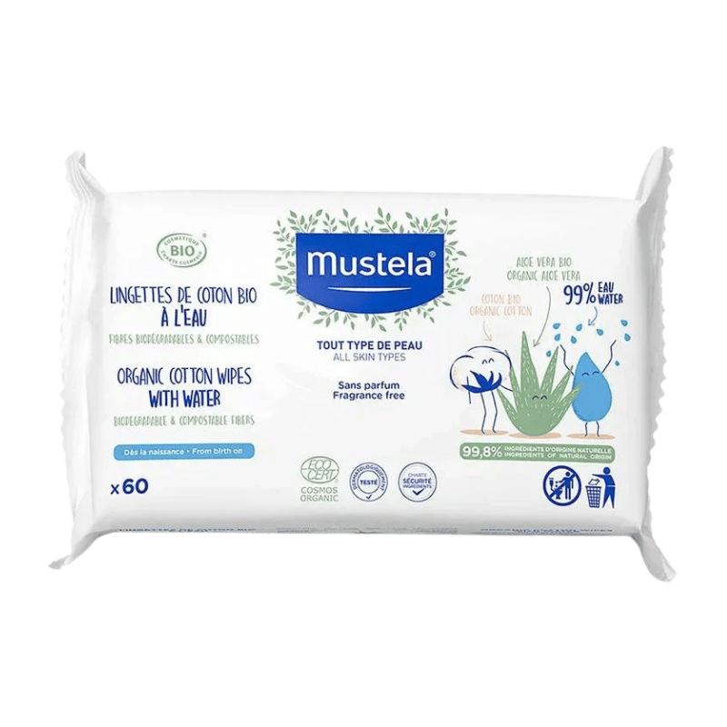 Mustela Lingettes Coton Bio à l'Eau Certifiées BIO 60 pièces