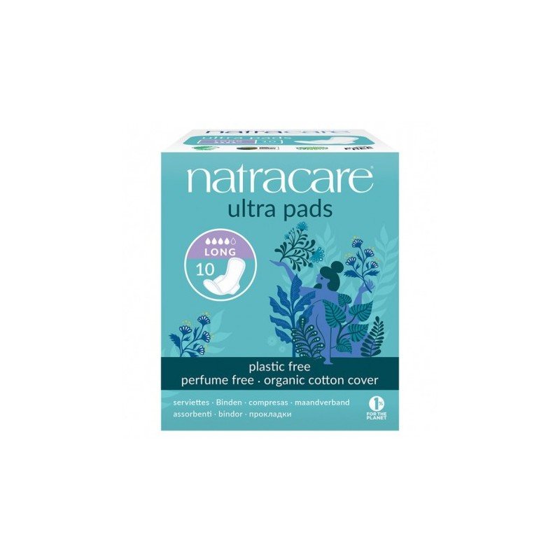 Natracare Serviettes Ultra Longues avec Ailettes Bio - 10 Unités