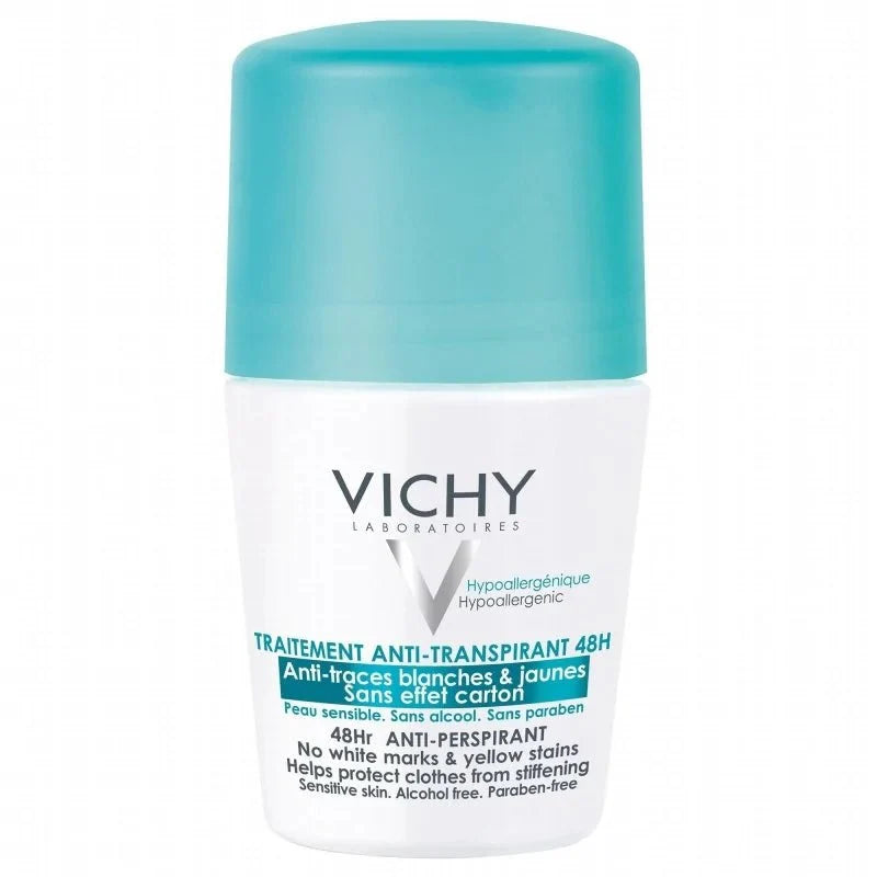 Vichy Déodorant Anti-Transpirant Roll-On 48H Anti-Traces Jaunes et Blanches - 50ml